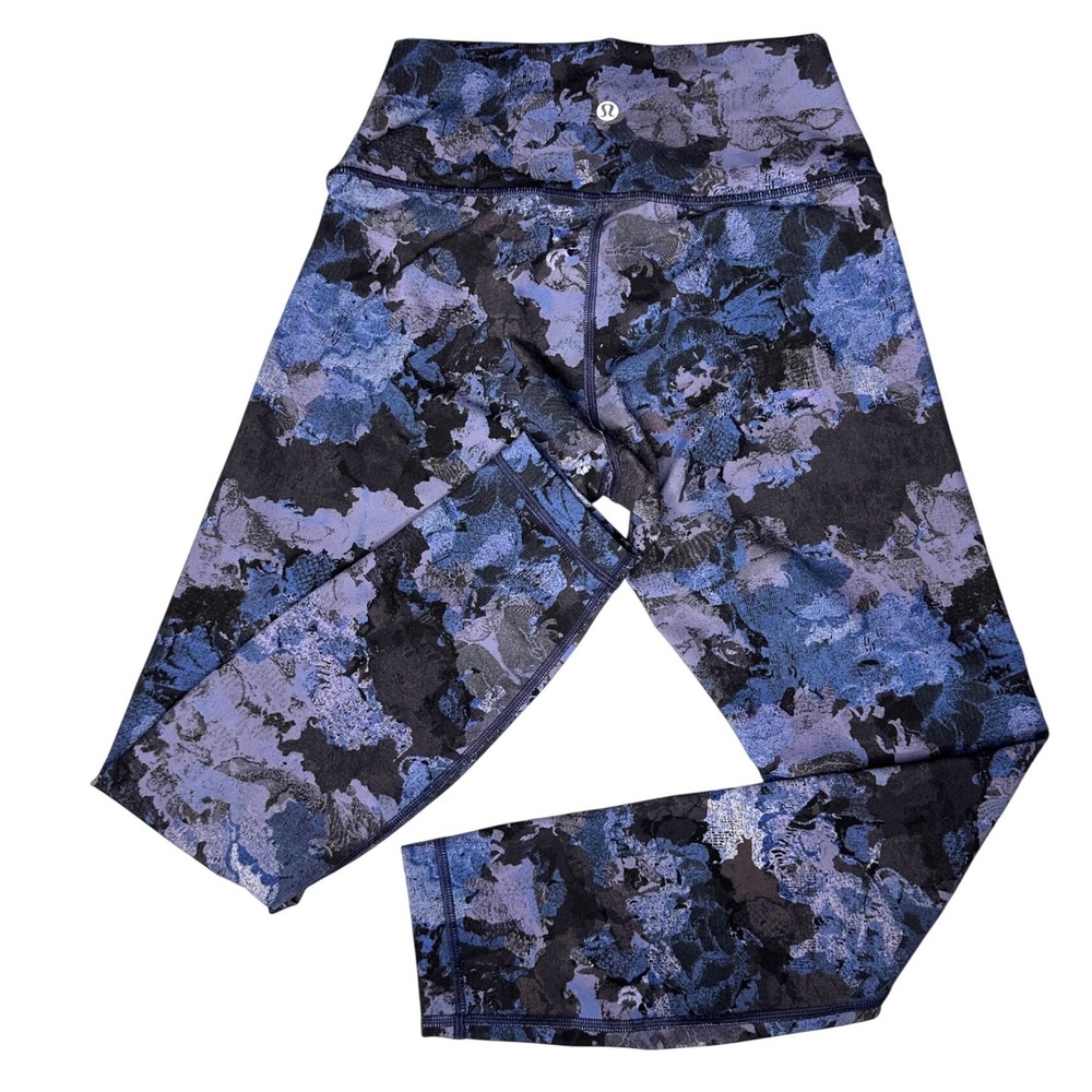 Lululemon Wunder Under High Rise Leggings Size 6 Blue Purple Floral Camo